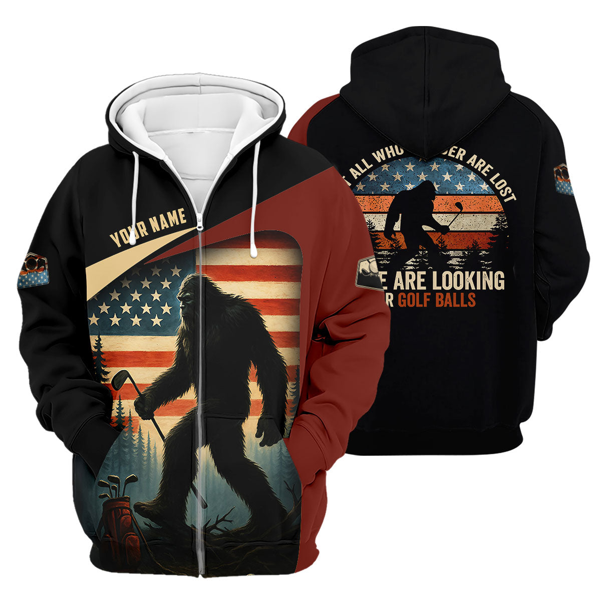 Bigfoot Golf Shirt, Patriotic Golf Polo Shirts, Men's Long Seeve Golf Shirts, Golf Gifts For Men