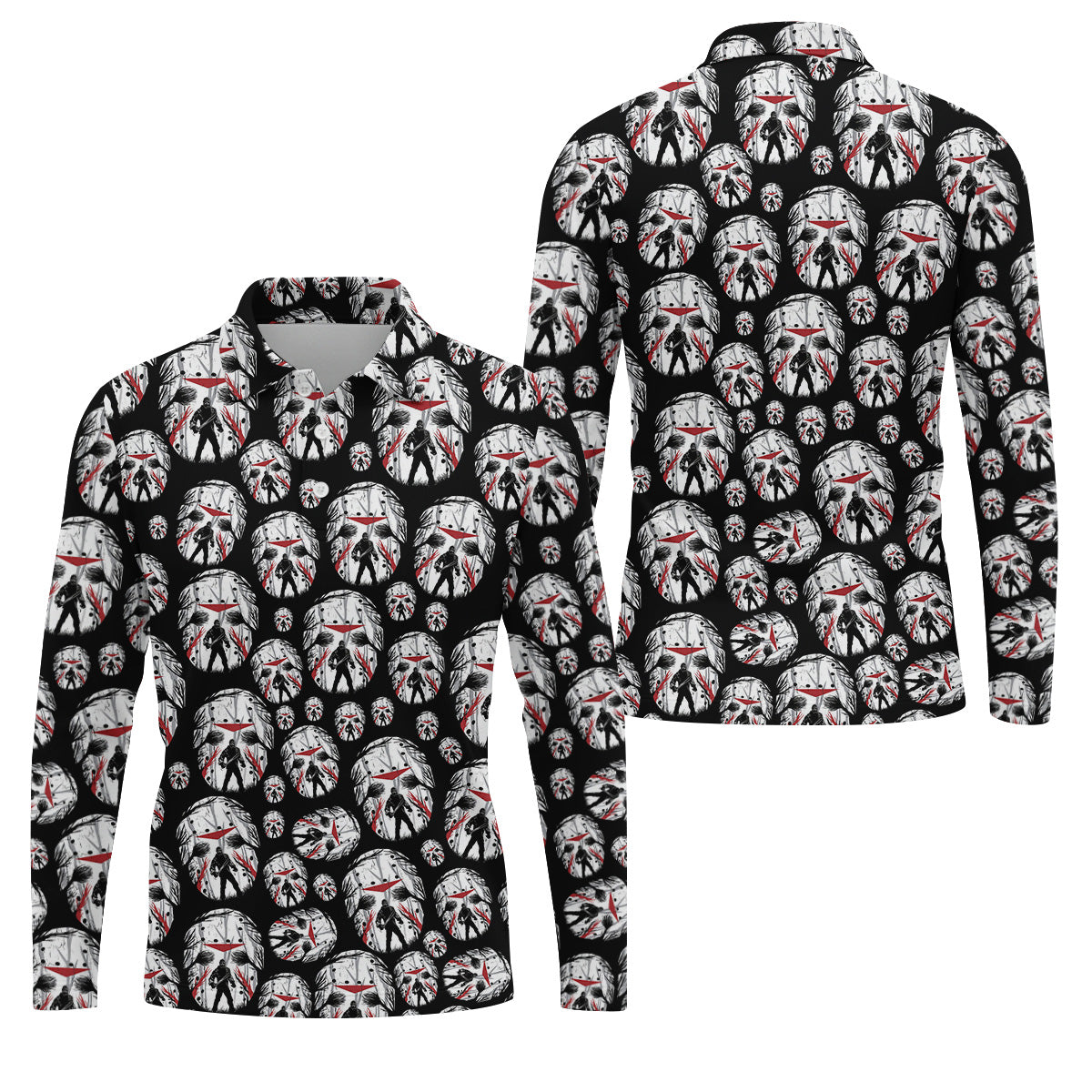 Jason Horror Character Men's Polo Shirt, Horror Movie Shirt, Halloween Golf Shirt, Scary Halloween Shirts