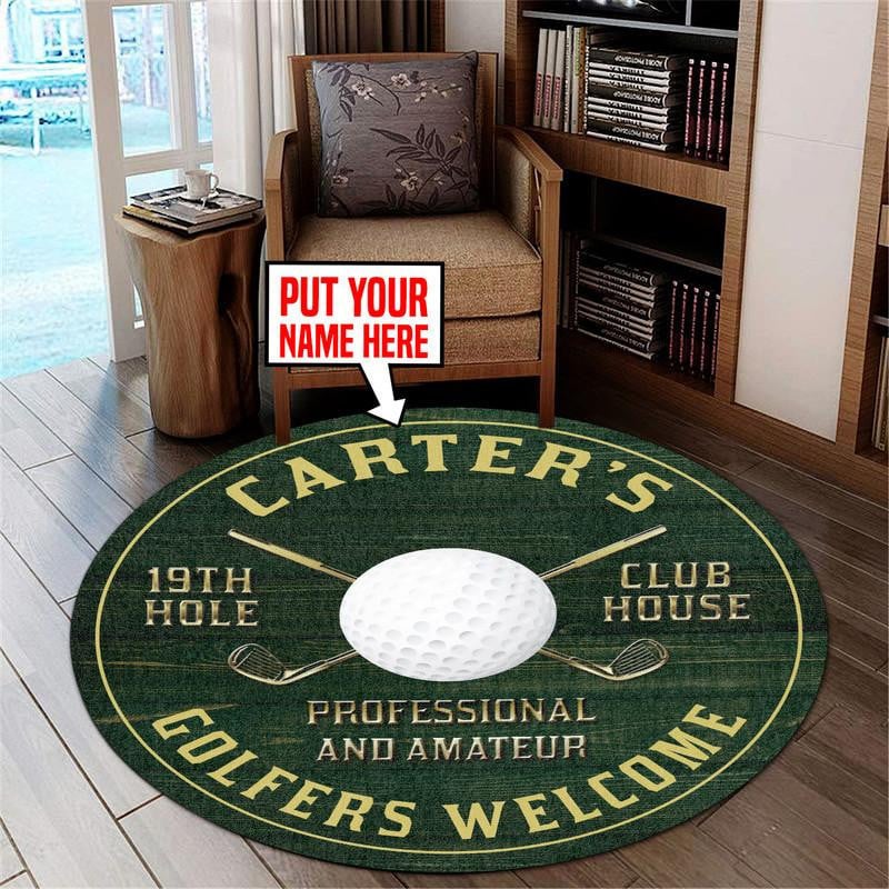 Custom Golf 19Th Hole Club Round Mat, Welcome Golfers Golf Round Floor Mat Room Rugs Carpet