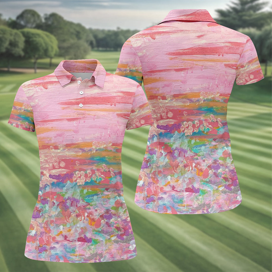 Ombre Colorful Breast Cancer Golf Shirt, Matching Golf Shirt, Ladies Golf Tops, Pink Ladies Shirt