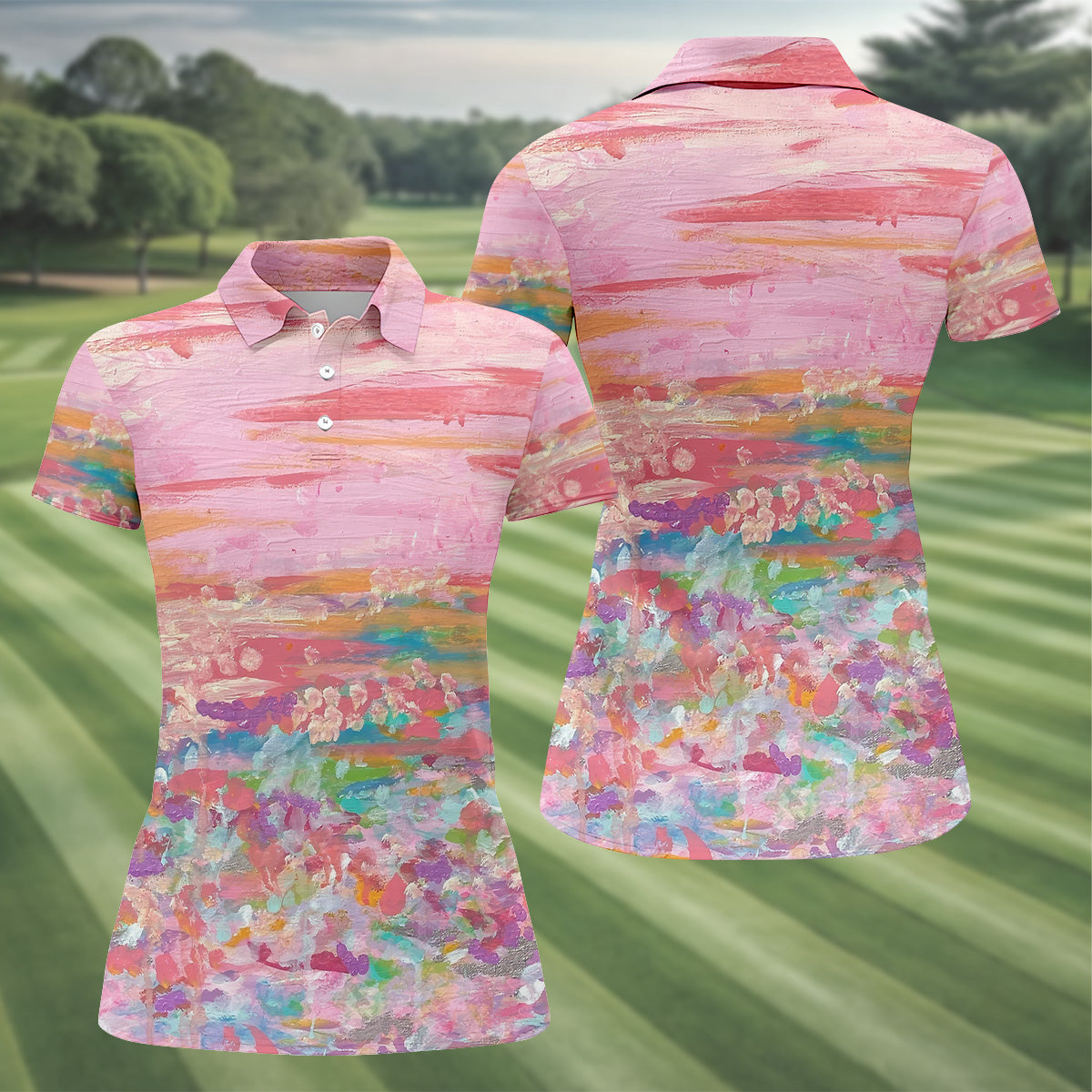 Ombre Colorful Breast Cancer Golf Shirt, Matching Golf Shirt, Ladies Golf Tops, Pink Ladies Shirt