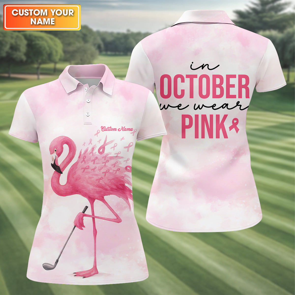 In October We Wear Pink Golf Shirt, Breast Cancer Golf Shirt, Ladies Golf Shirt, Womens Golf Polo