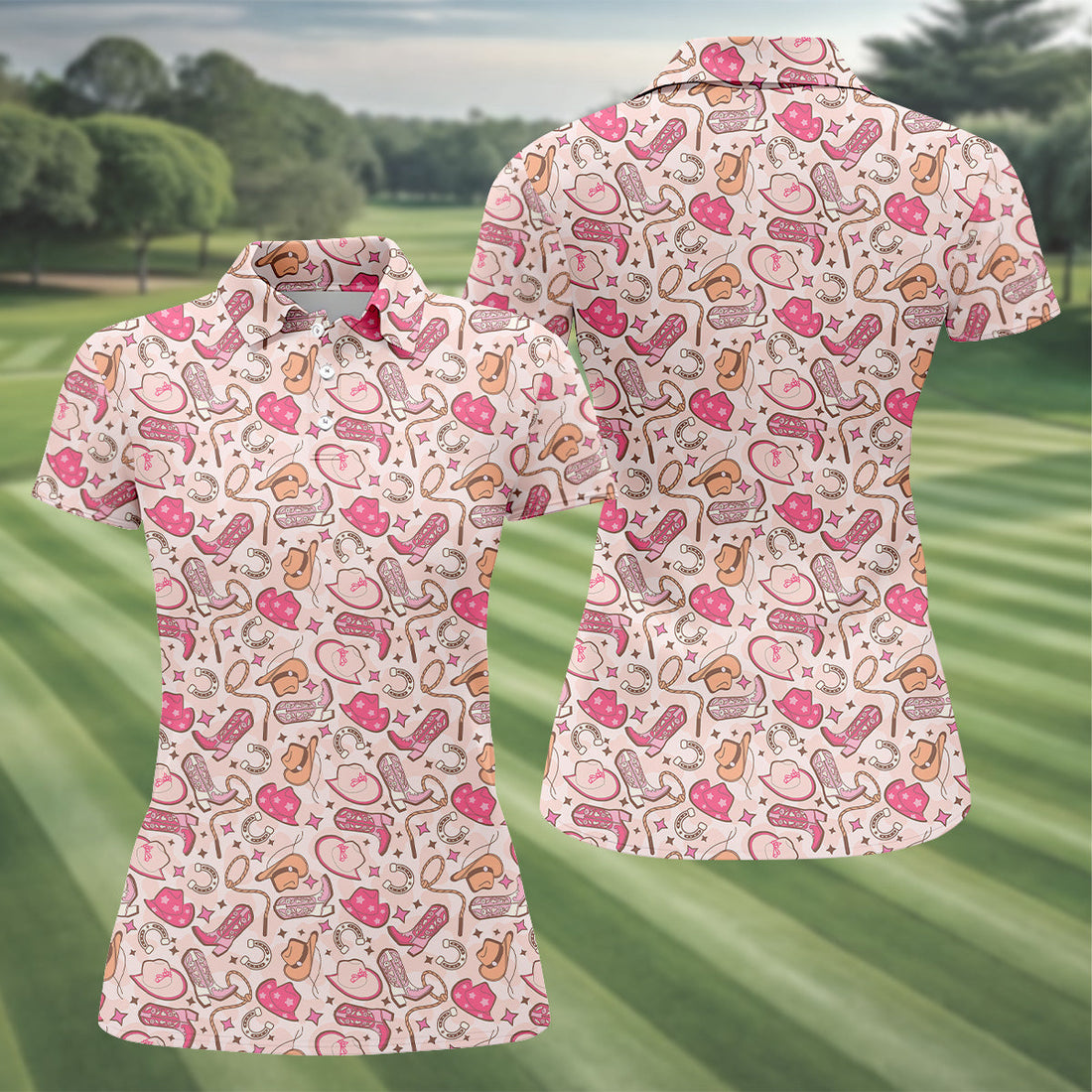 Pink Cowgirl Western Golf Shirt, Womens Sleeveless Polo, Cute Golf Outfit, Ladies Golf Shirts