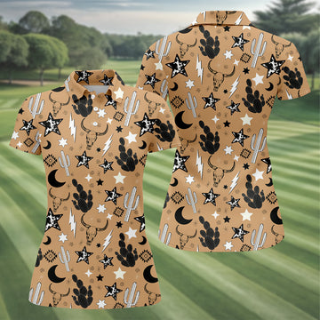 Western Star Seamless Pattern Ladies Sleeveless Polo, Ladies Golf Shirts, Golfing Apparel