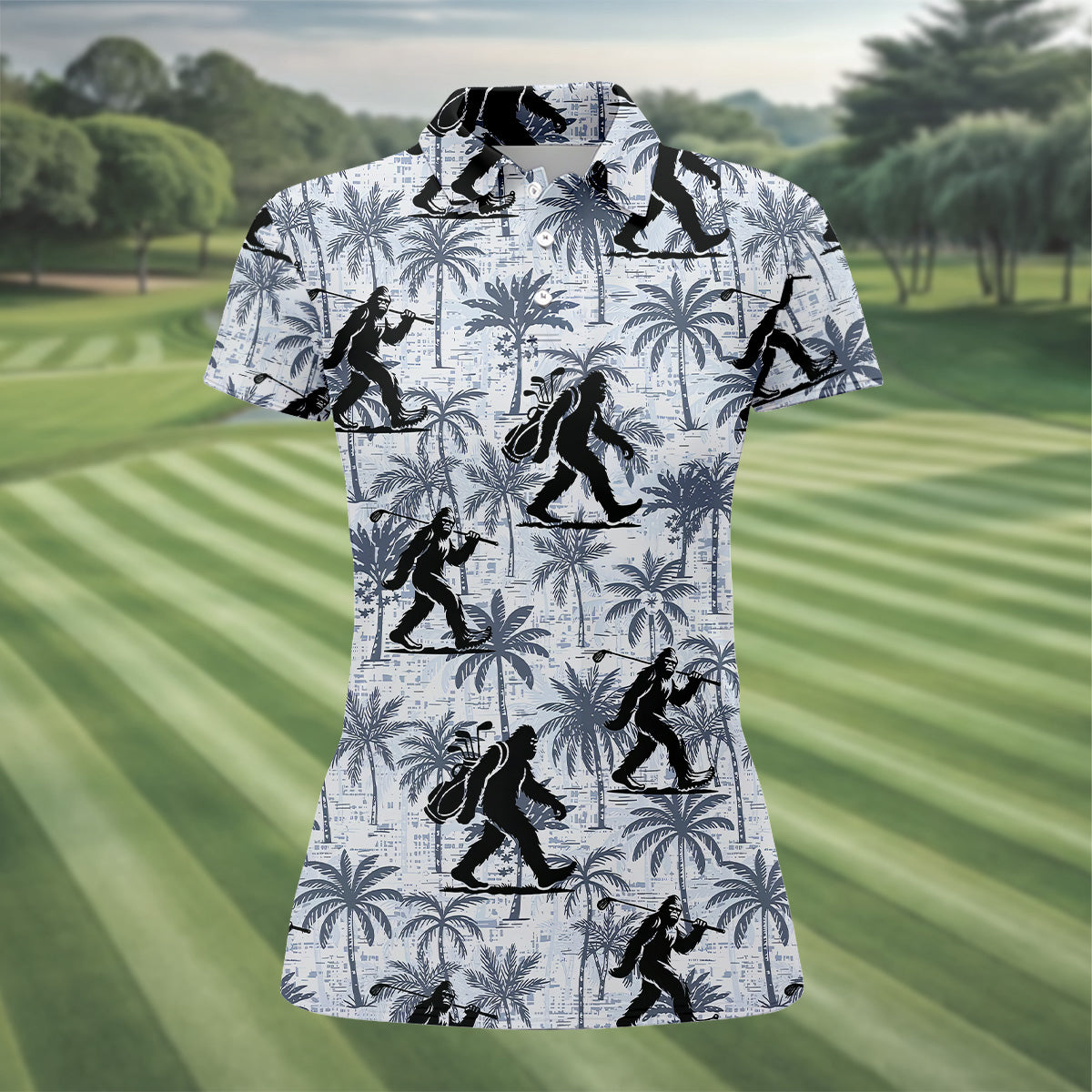 Funny Bigfoot Golf Hawaiian Shirt, Tropical Golf Shirts, Ladies Golf Shirts, Cool Golf Gifts
