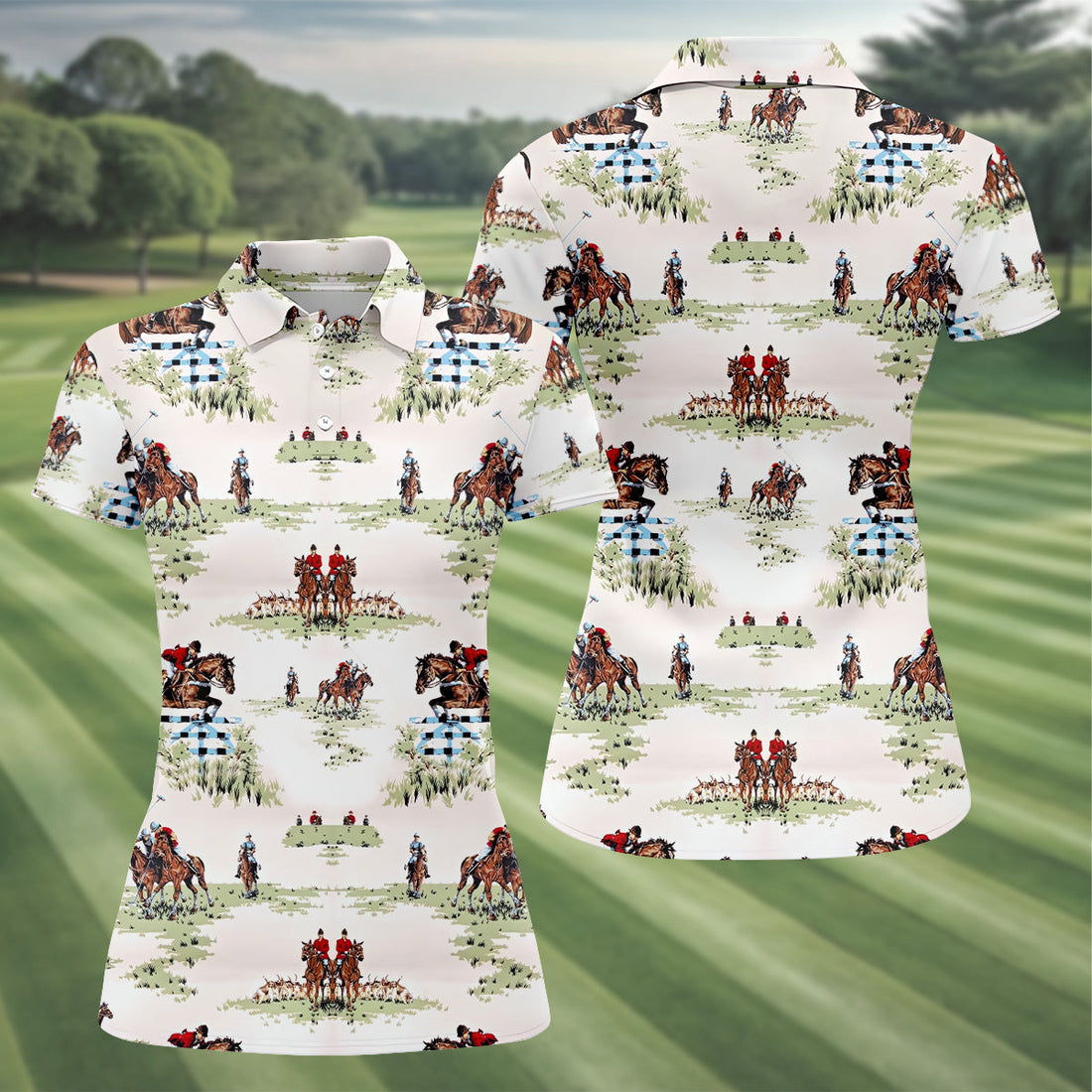 Equestrian Theme Womens Sleeveless Polo, Ladies Golf Polos, Women's Polo Shirt, Golfing Apparel