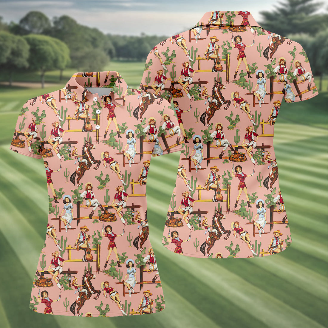 Desert Cowgirl Western Golf Shirt, Ladies Long Sleeve Golf Shirts, Women's Polo Shirt