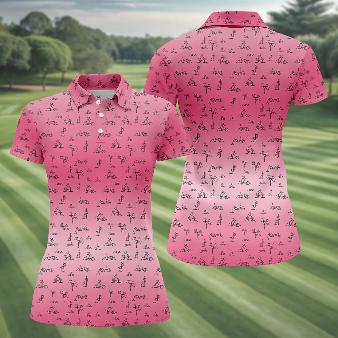 Funny Stickman Ladies Pink Golf Shirt, Unique Gift For Golfer, Ladies Golf Polos, Golfing Apparel