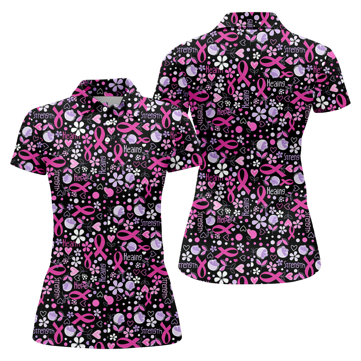 Hope Strength Breast Cancer Golf Shirt, Breast Cancer Support Shirts, Ladies Golf Shirt, Womens Golf Polo