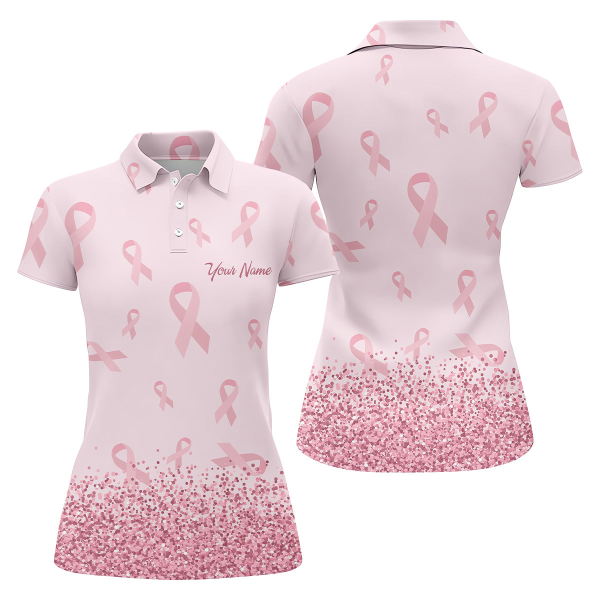 Pink Ribbon Breast Cancer Golf Shirt, Breast Cancer Support Shirts, Ladies Golf Shirt, Womens Golf Polo