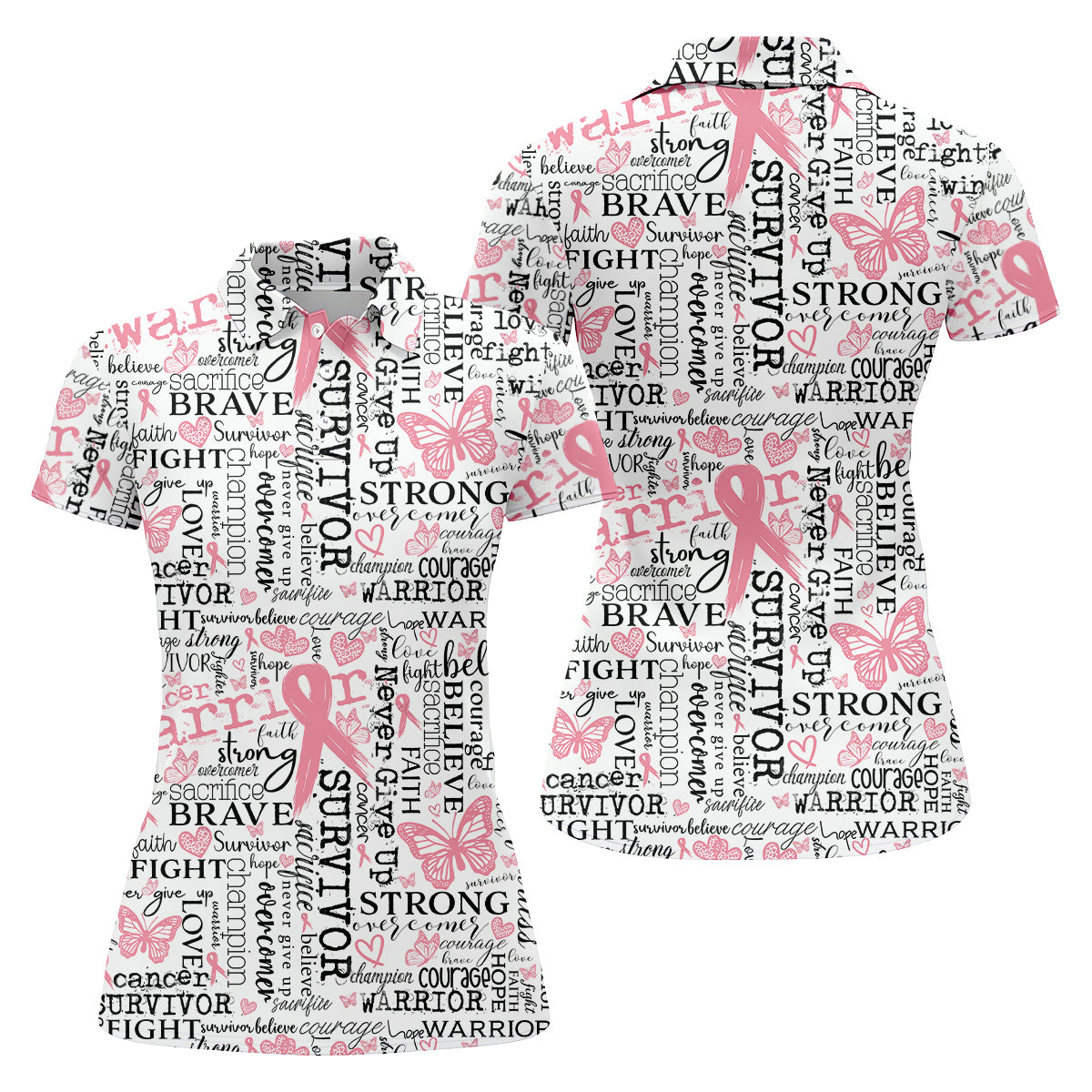 Fight Survivor Breast Cancer Golf Shirt, Breast Cancer Support Shirts, Womens Golf Polo