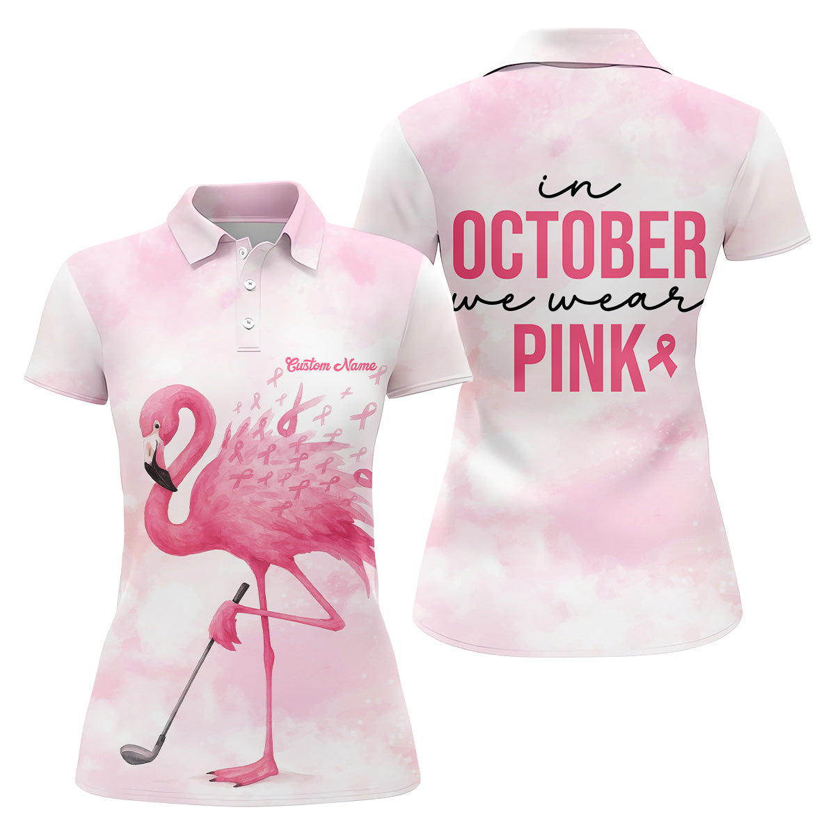 In October We Wear Pink Golf Shirt, Breast Cancer Golf Shirt, Ladies Golf Shirt, Womens Golf Polo