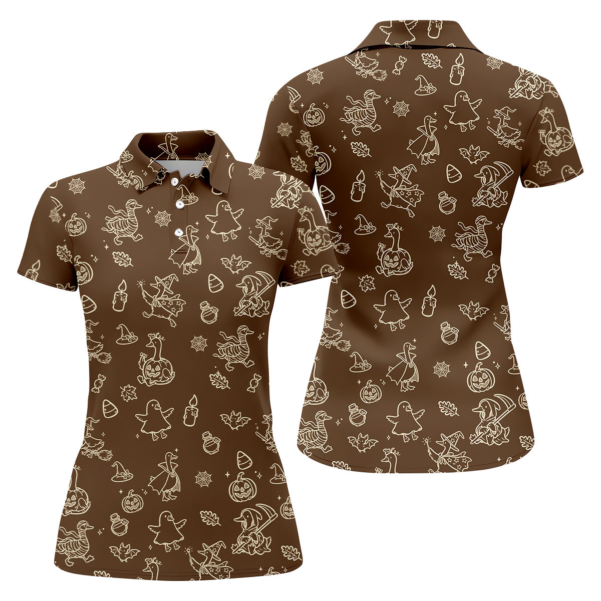 Goose Halloween Golf Shirt, Pumpkin Pattern Golf Shirt, Brown Golf Polo, Women Golf Top, Ladies Golf Shirts