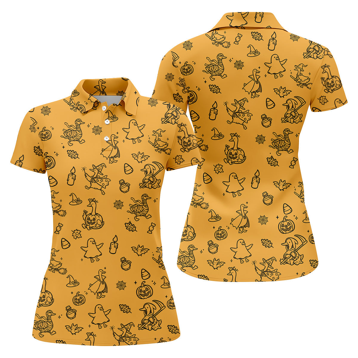 Goose Halloween, Doodle Pattern, Yellow Golf Shirt, Sleeveless Womens Golf Shirts, Women Golf Top, Ladies Golf Shirts