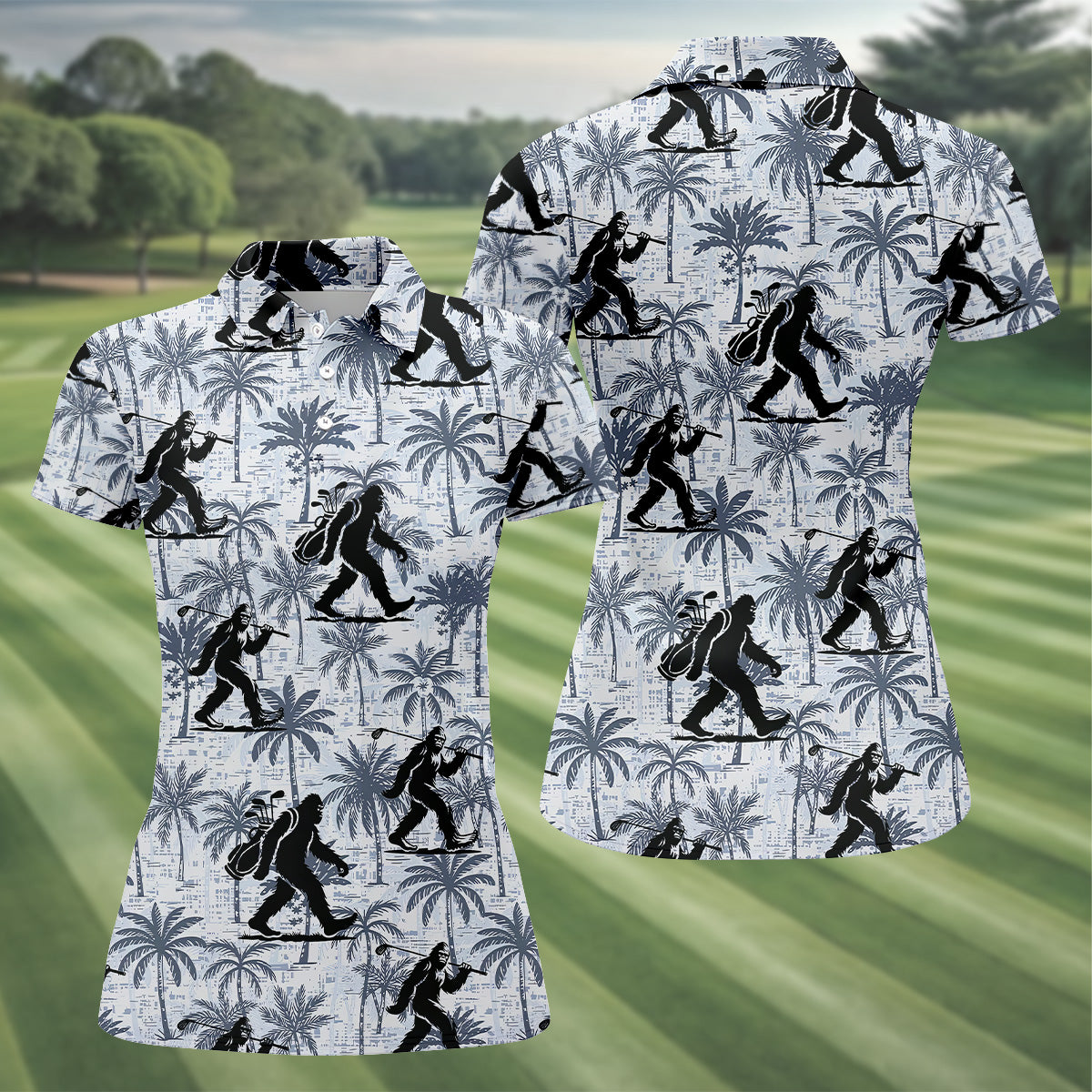 Funny Bigfoot Golf Hawaiian Shirt, Tropical Golf Shirts, Ladies Golf Shirts, Cool Golf Gifts