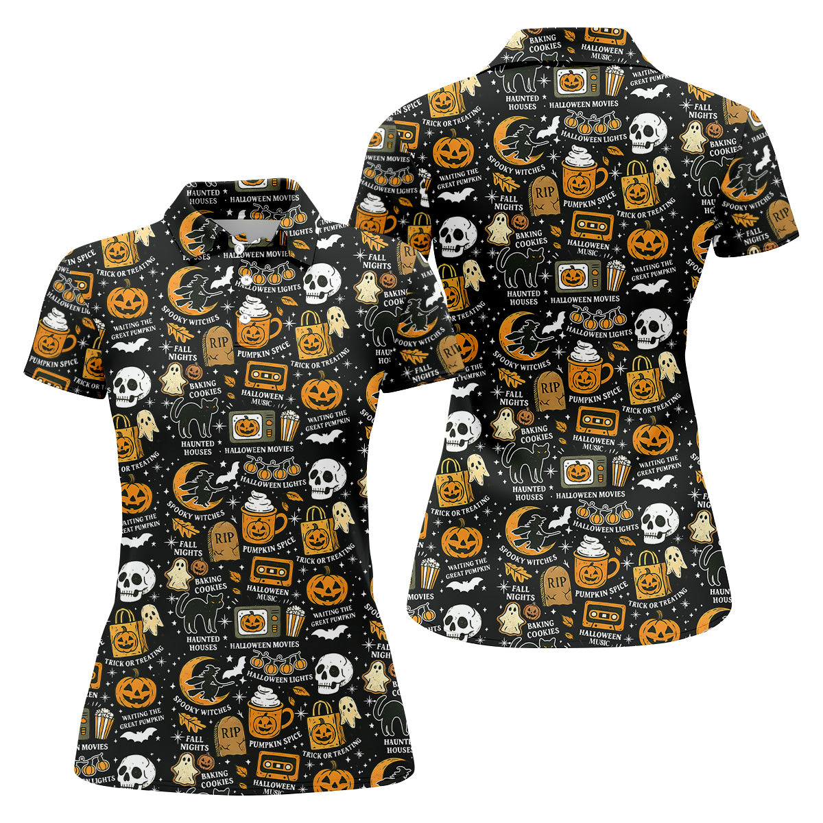 Vintage Halloween Spooky Witches Golf Polo Shirts, Halloween Theme Shirts, Ghost Pumpkin, Ladies Golf Shirts