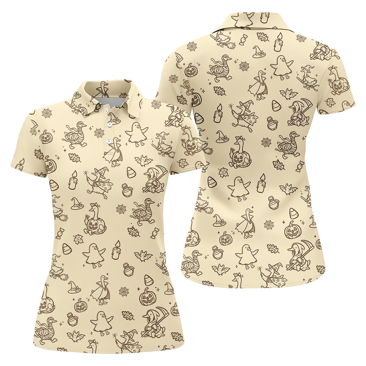 Goose Halloween, Doodle Pattern, Beige Golf Shirt, Sleeveless Womens Golf Shirts, Women Golf Top, Ladies Golf Shirts