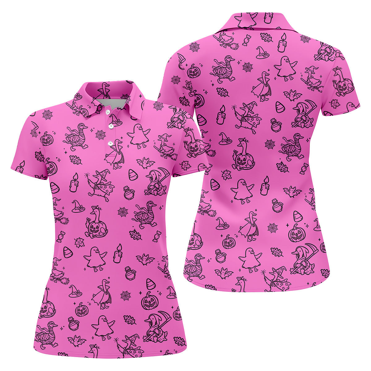 Goose Halloween, Doodle Pattern, Hot Pink Golf Shirt, Sleeveless Womens Golf Shirts, Women Golf Top, Ladies Golf Shirts
