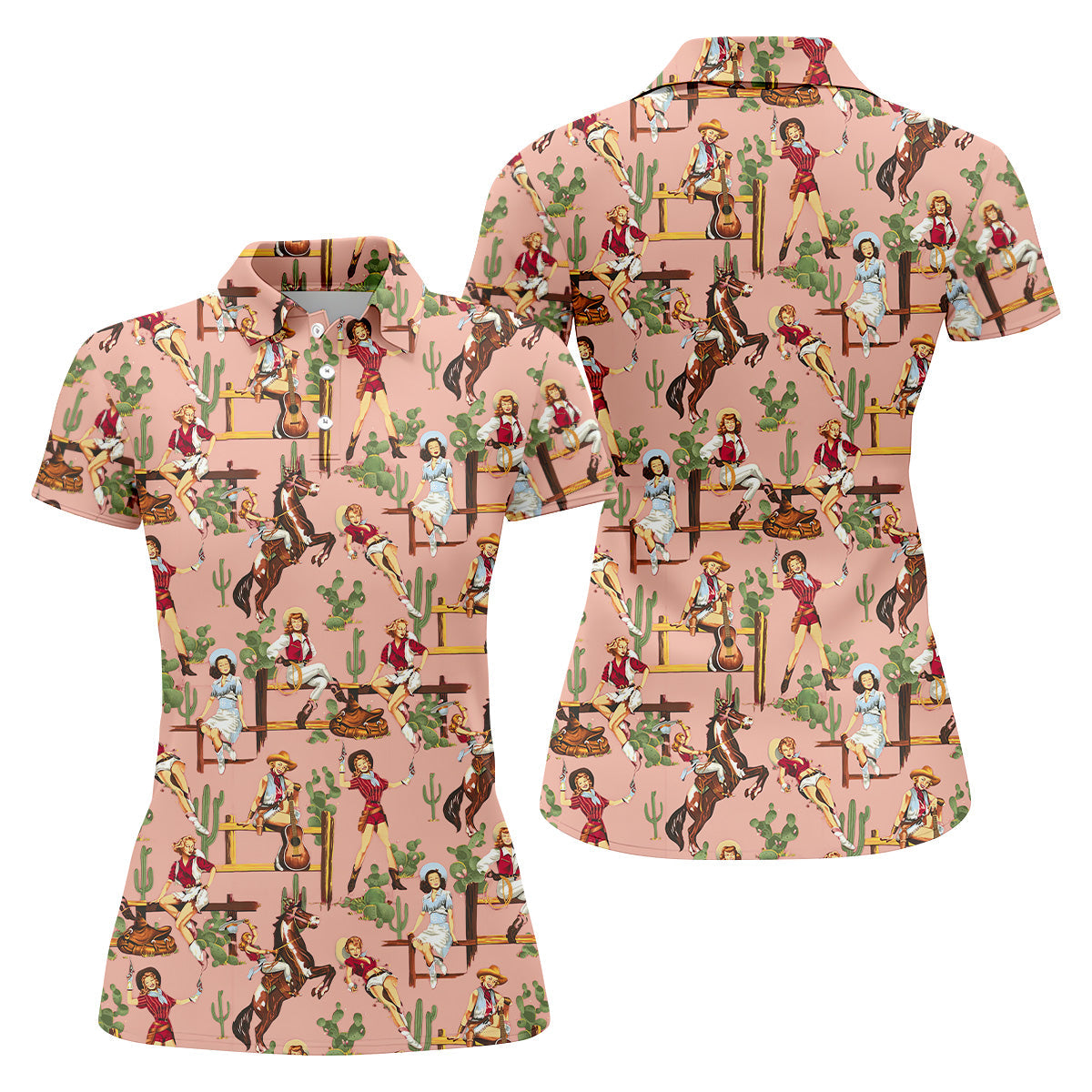Desert Cowgirl Western Golf Shirt, Ladies Long Sleeve Golf Shirts, Women's Polo Shirt