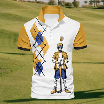 Skeleton Swing Golf Polo Shirt, Mens Golf Shirt, Gift For Golfer