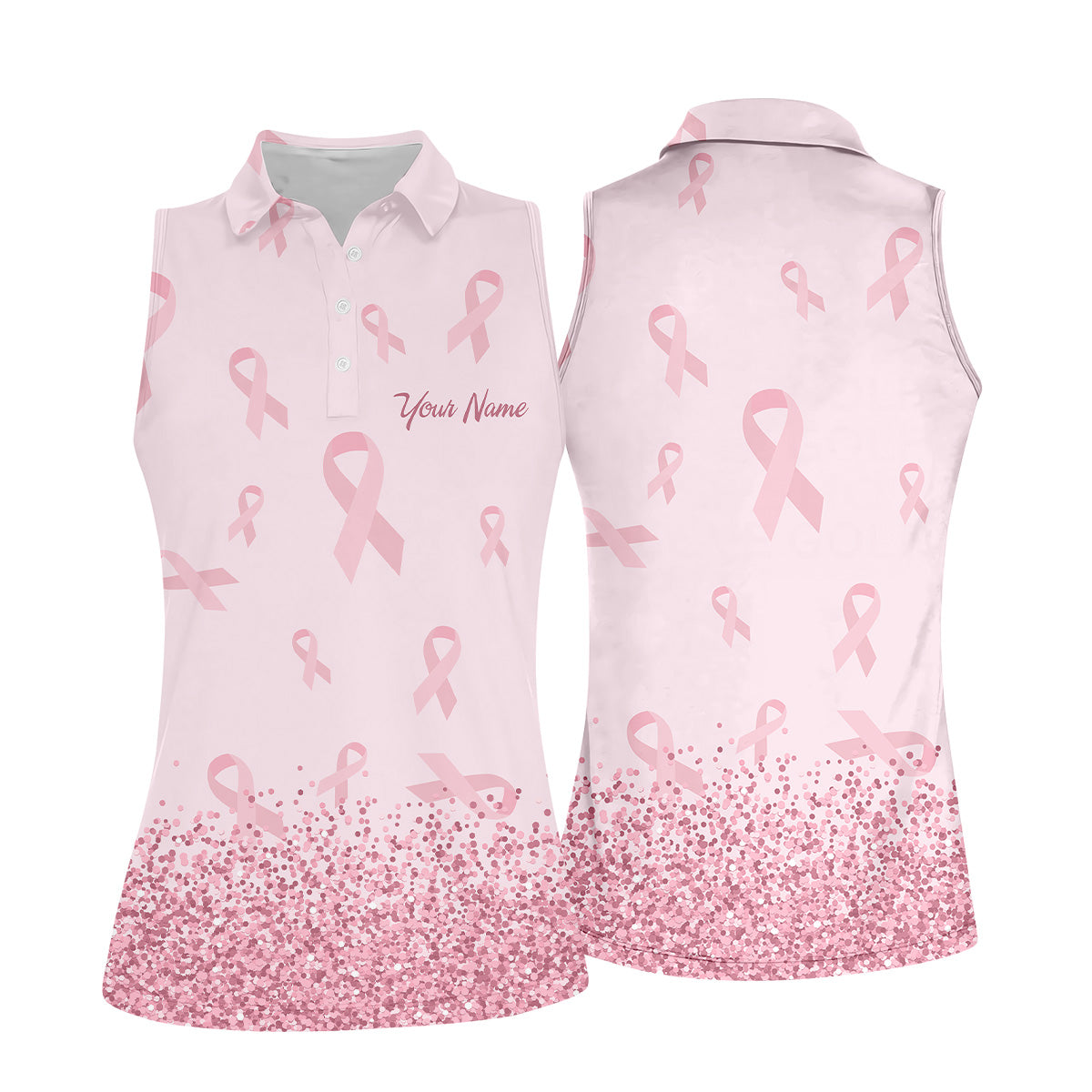 Pink Ribbon Breast Cancer Golf Shirt, Breast Cancer Support Shirts, Ladies Golf Shirt, Womens Golf Polo