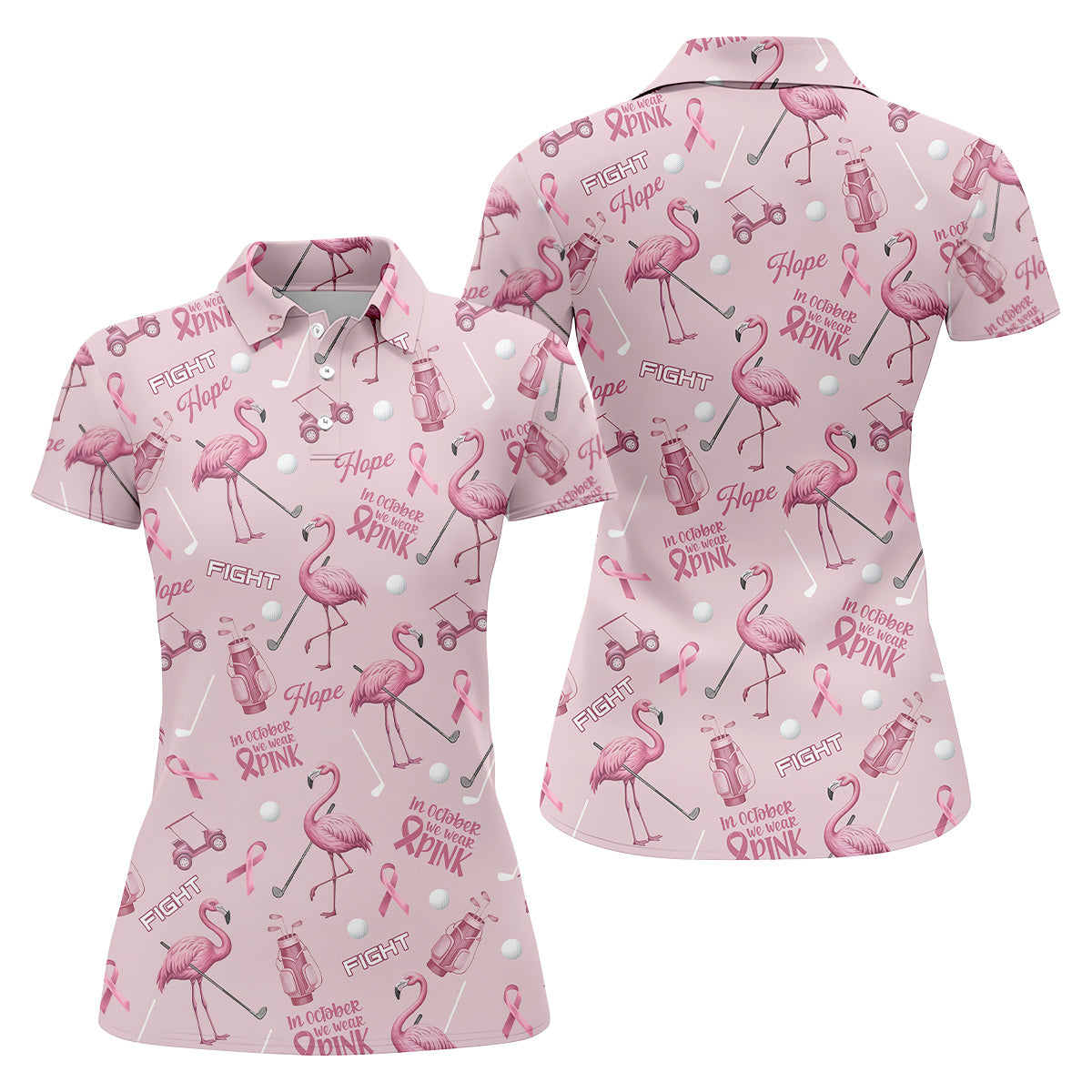 Funny Flamingo Pink Ribbon Golf Shirt, Breast Cancer Awareness Shirt, Ladies Golf Shirt, Golf Gift For Women