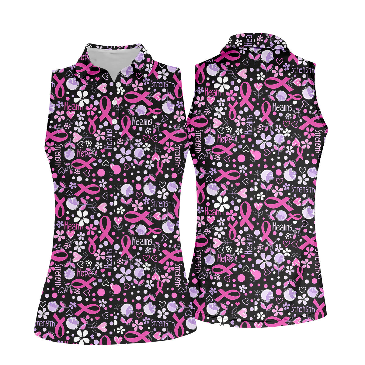 Hope Strength Breast Cancer Golf Shirt, Breast Cancer Support Shirts, Ladies Golf Shirt, Womens Golf Polo