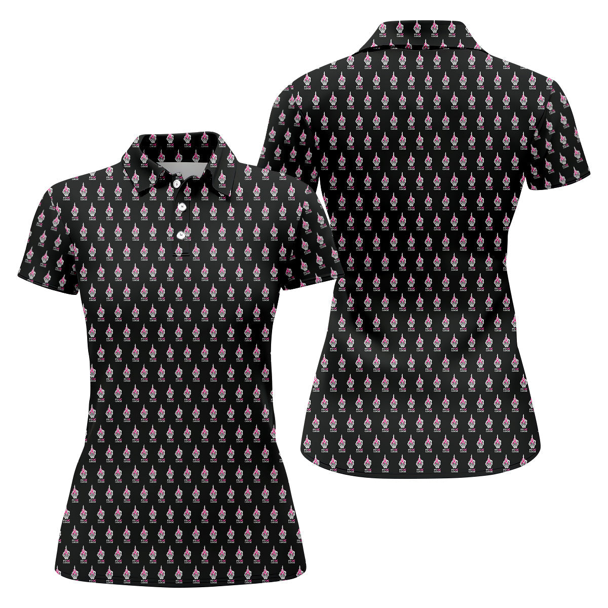 Funny Middle Finger Pink Ribbon Golf Shirt, Breast Cancer Golf Shirt, Fun Womens Golf Shirts