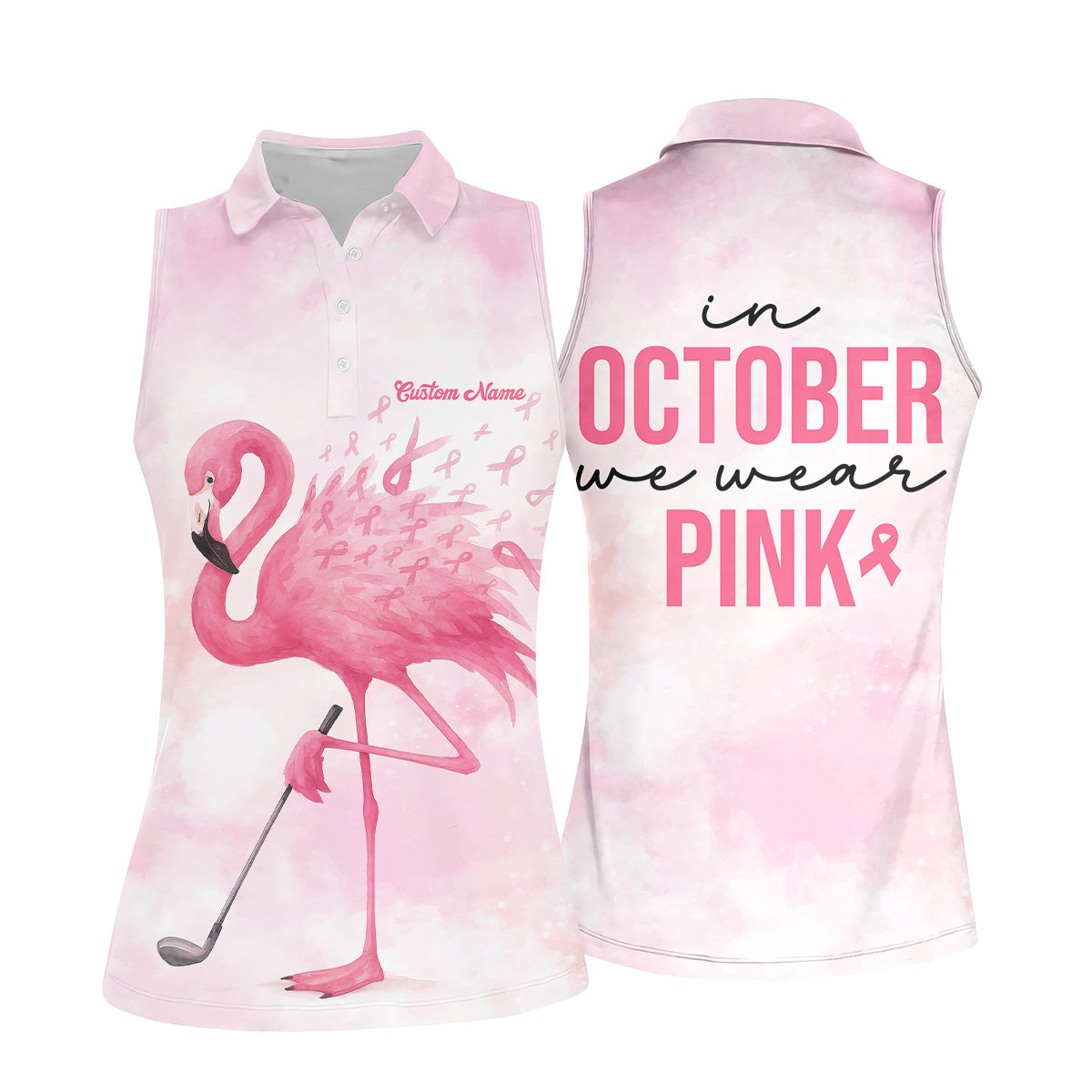 In October We Wear Pink Golf Shirt, Breast Cancer Golf Shirt, Ladies Golf Shirt, Womens Golf Polo