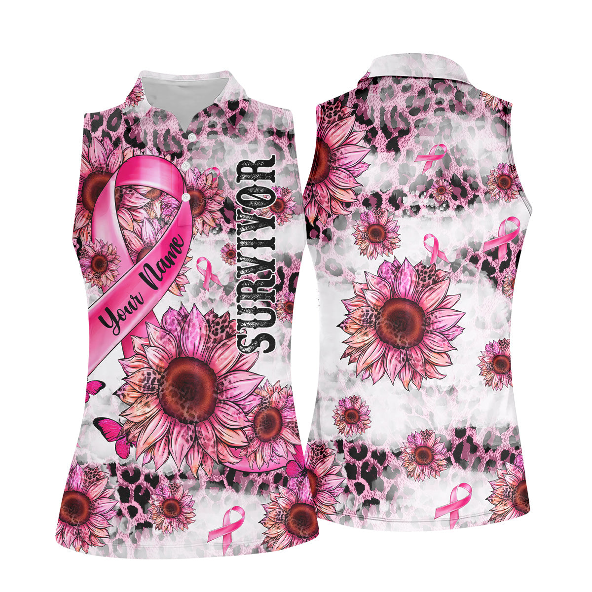 Breast Cancer Golf Shirt, Sleeveless Womens Golf Shirts, Ladies Golf Tops, Pink Ribbon Breast Cancer