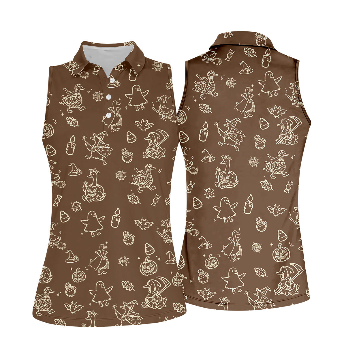 Goose Halloween Golf Shirt, Pumpkin Pattern Golf Shirt, Brown Golf Polo, Women Golf Top, Ladies Golf Shirts