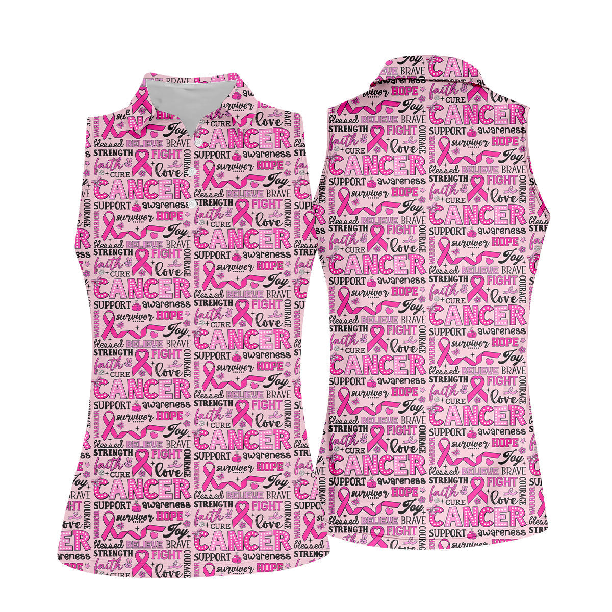 Pink Ribbon Breast Cancer Awareness Shirt, Ladies Sleeveless Tops, Ladies Golf Shirts, Golfing Apparel