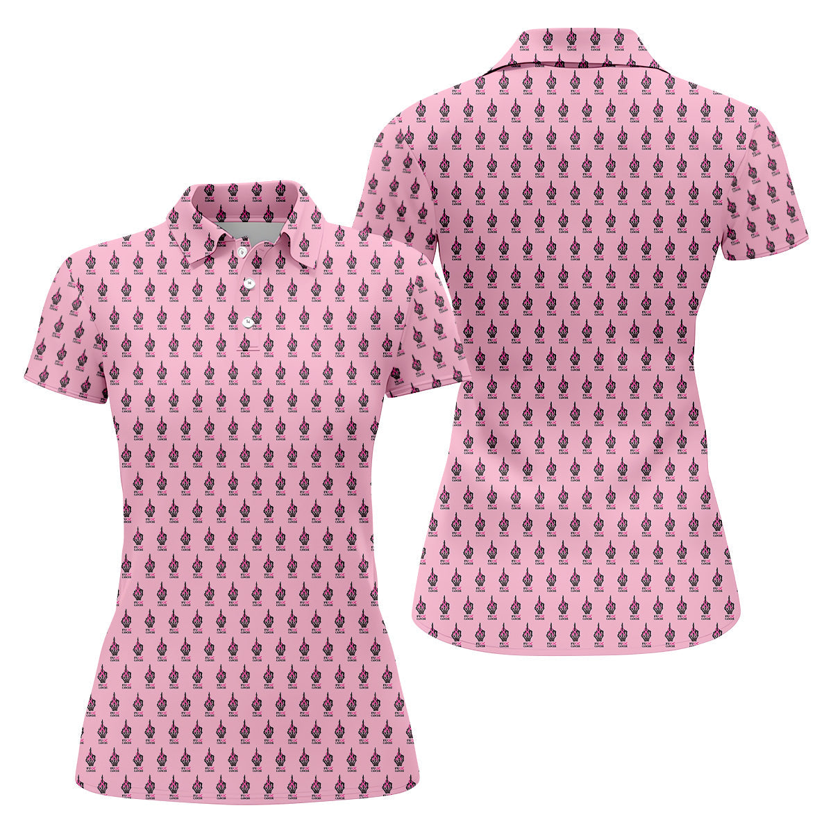 Funny Middle Finger Pink Golf Shirt, Breast Cancer Golf Shirt, Couple Golf Shirt, Matching Golf Shirt