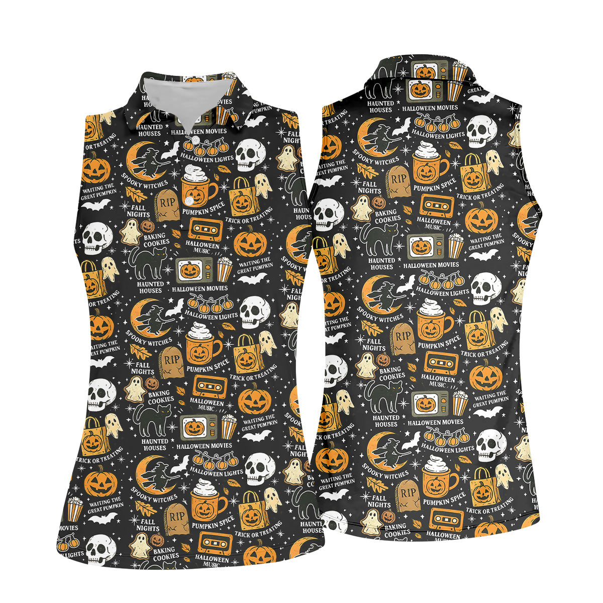 Vintage Halloween Spooky Witches Golf Polo Shirts, Halloween Theme Shirts, Ghost Pumpkin, Ladies Golf Shirts