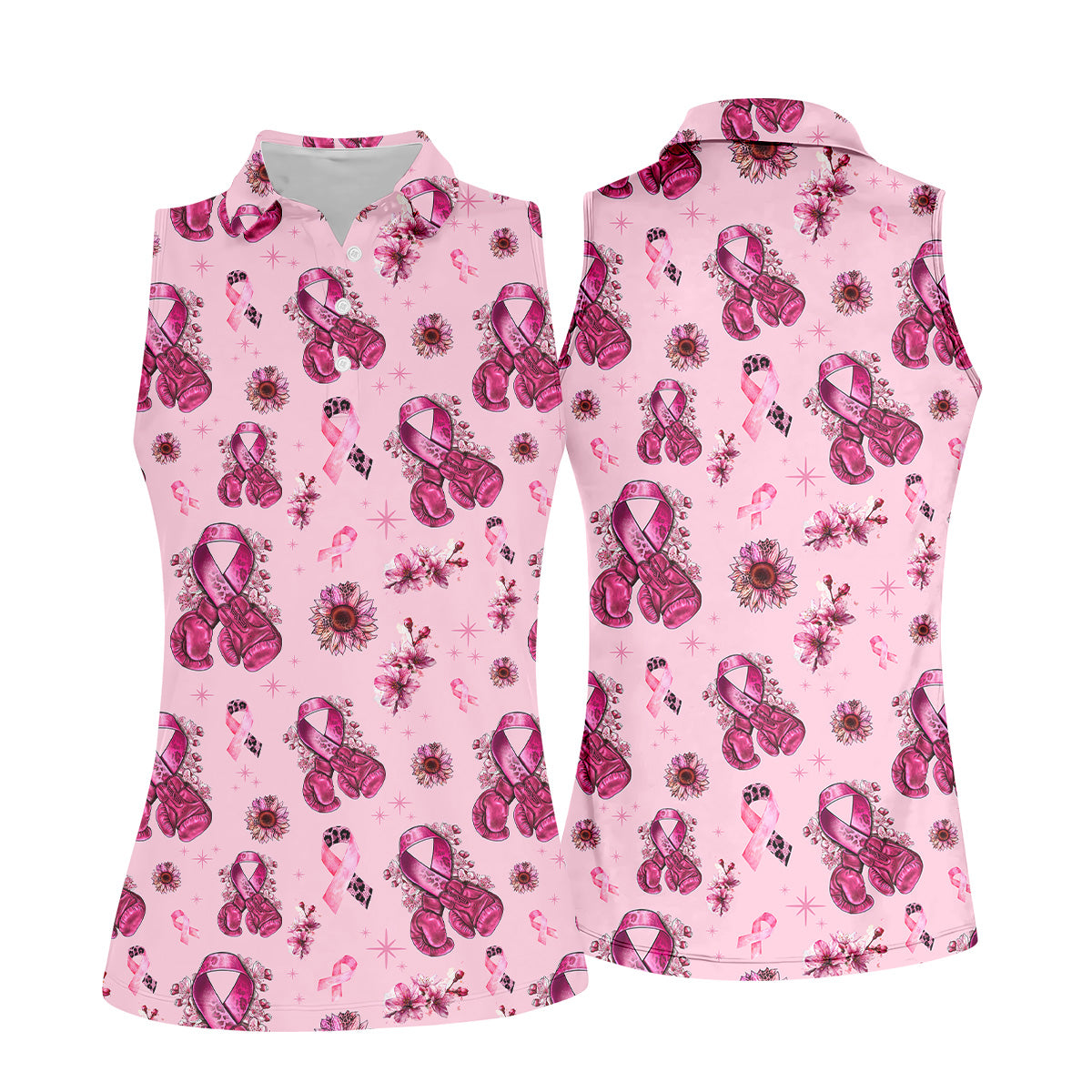 Boxing Gloves Fighter Pink Breast Cancer Golf Shirt, Breast Cancer Support Shirts, Womens Golf Polo