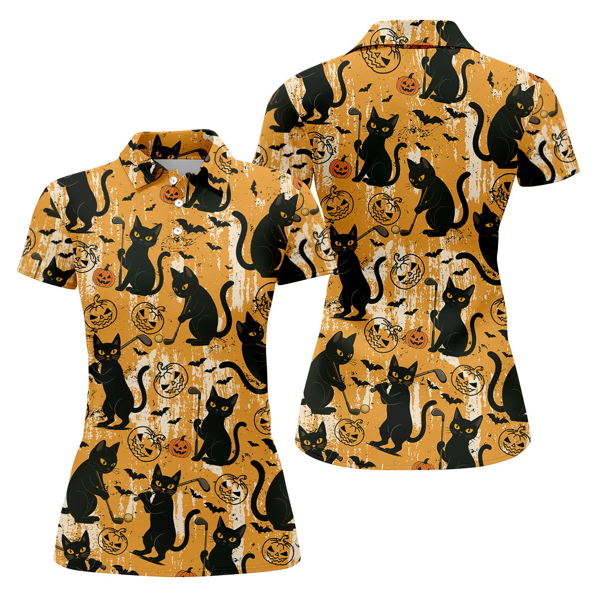 Funny Black Cat Golf Polo Shirt, Halloween Golf Shirt, Womens Golf Polo, Halloween Polo Shirt