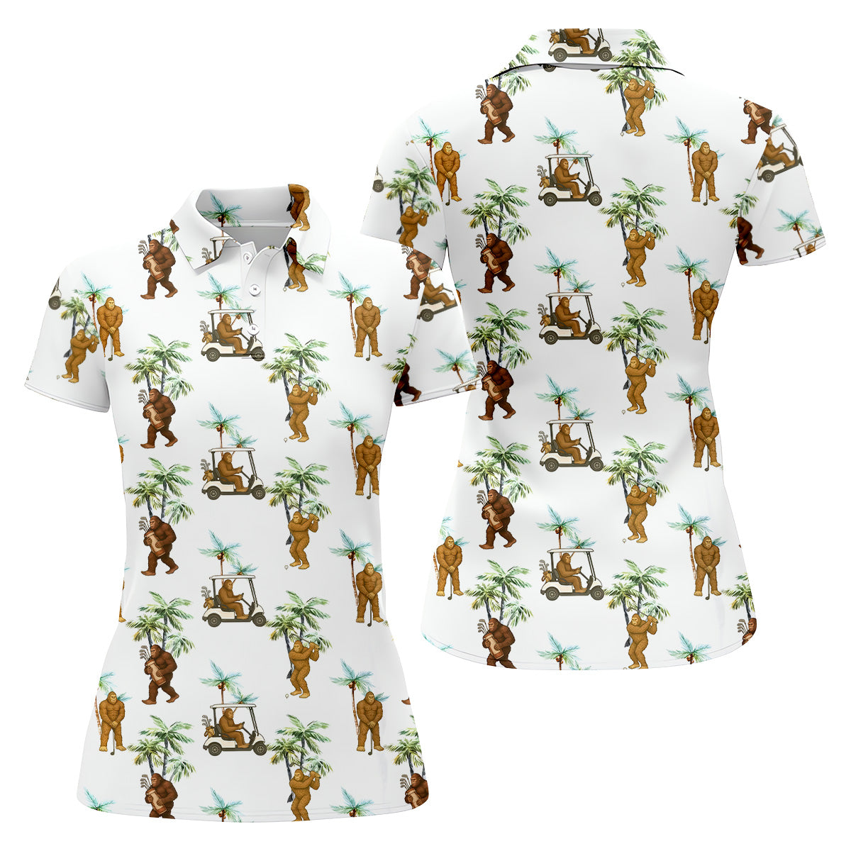Funny Bigfoot Golf Hawaiian Shirt, Tropical Golf Shirts, Ladies Sleeveless Polo, Golfing Apparel