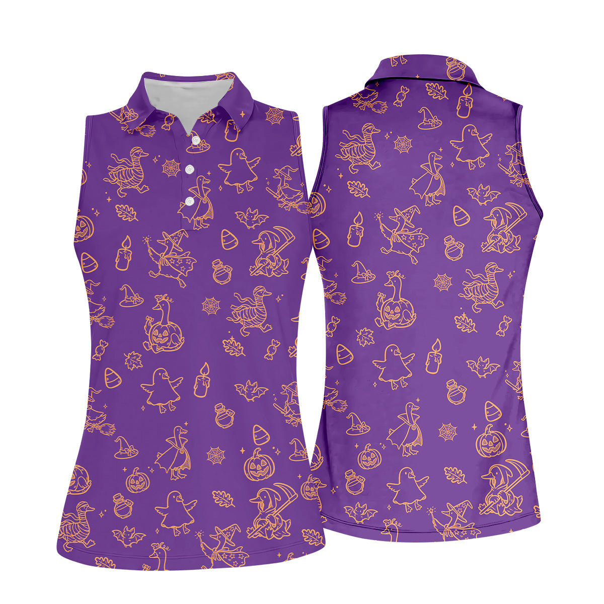 Goose Halloween, Doodle Pattern, Purple Golf Shirt, Sleeveless Womens Golf Shirts, Women Golf Top, Ladies Golf Shirts