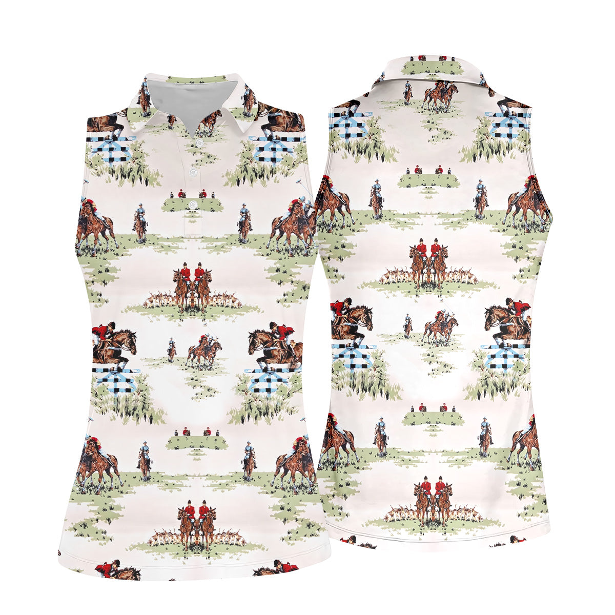 Equestrian Theme Womens Sleeveless Polo, Ladies Golf Polos, Women's Polo Shirt, Golfing Apparel