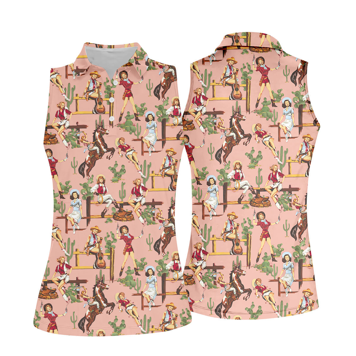 Desert Cowgirl Western Golf Shirt, Ladies Long Sleeve Golf Shirts, Women's Polo Shirt