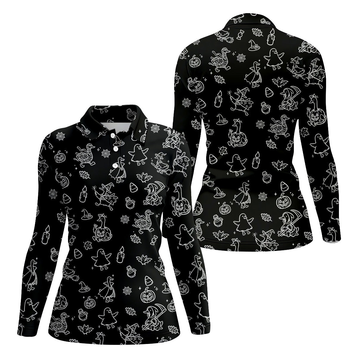 Goose Halloween, Doodle Pattern, Black Golf Polo, Sleeveless Womens Golf Shirts, Ladies Golf Shirts