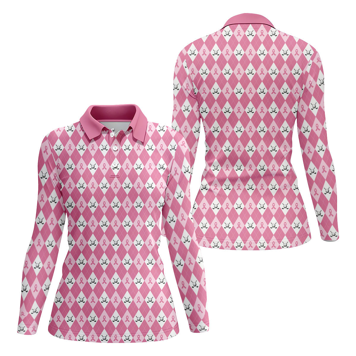 Breast Cancer Golf Shirt, Pink Argyle Golf Shirt, Breast Cancer Awareness Shirts, Women Golf Shirt