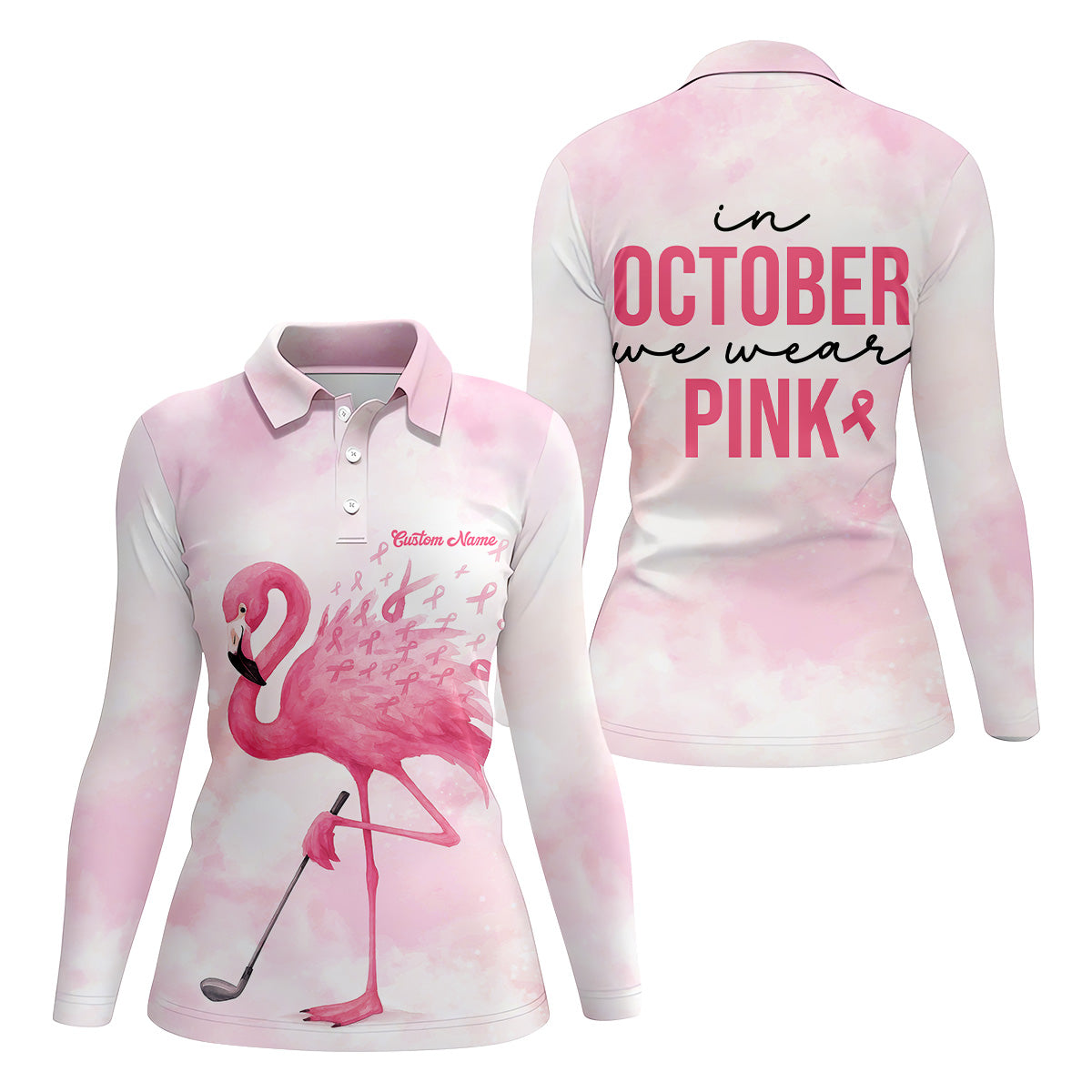 In October We Wear Pink Golf Shirt, Breast Cancer Golf Shirt, Ladies Golf Shirt, Womens Golf Polo