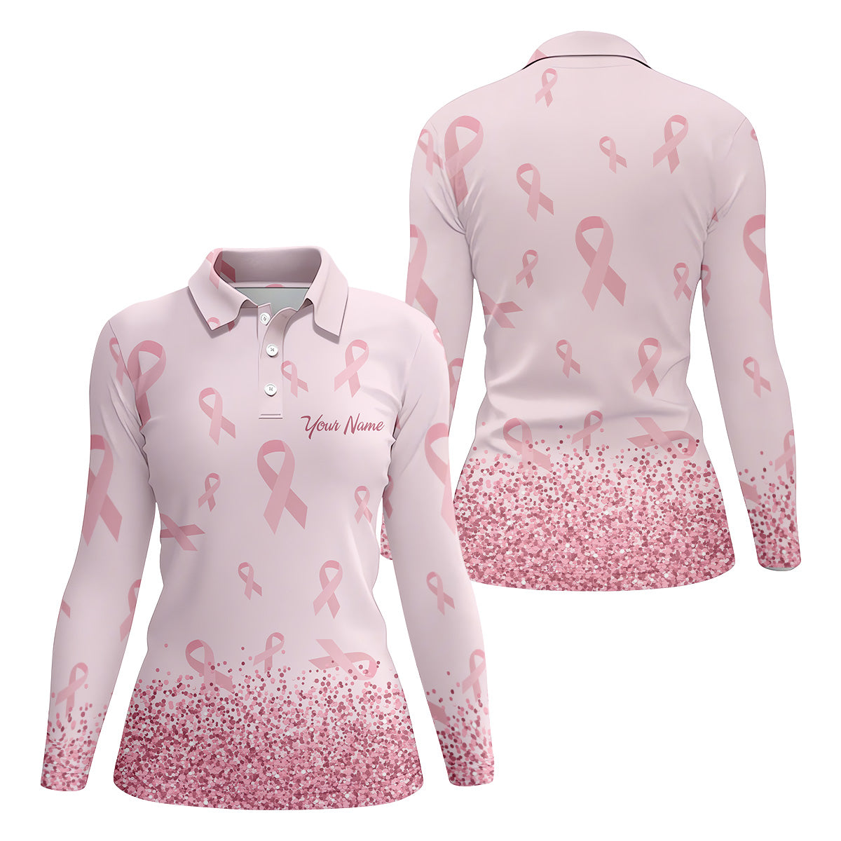 Pink Ribbon Breast Cancer Golf Shirt, Breast Cancer Support Shirts, Ladies Golf Shirt, Womens Golf Polo