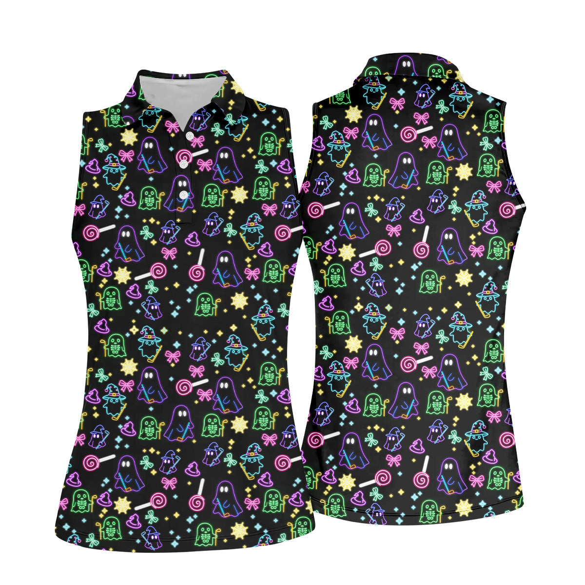 Funny Ghost Golfing Women's Polo Shirt, Neon Golf Shirt, Fun Womens Golf Shirts, Funny Halloween Shirt