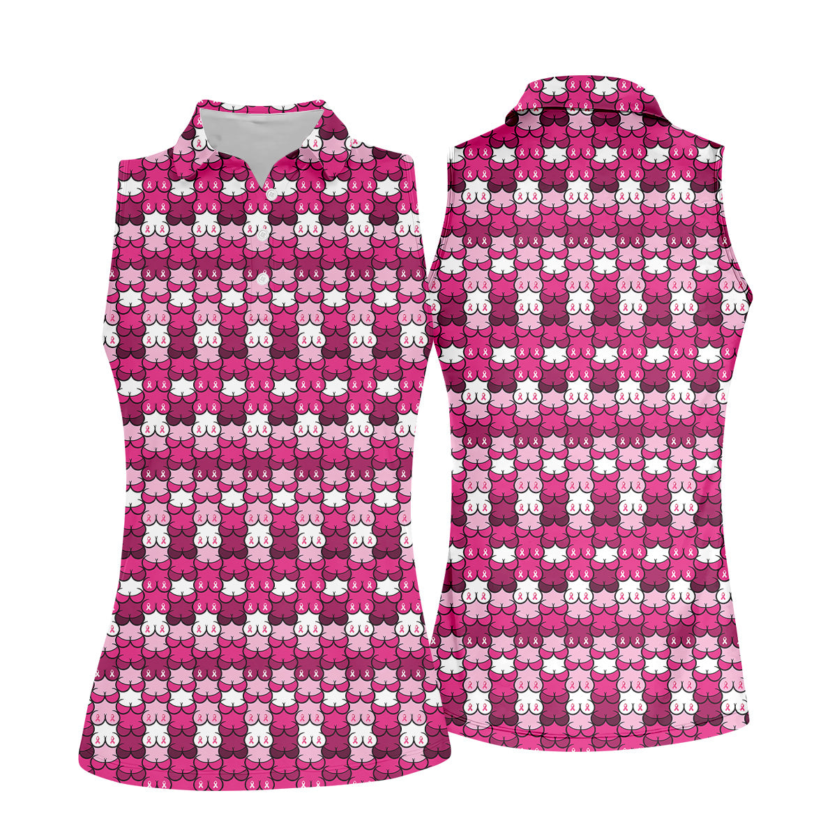 Funny Boobs Pink Ribbon Womens Golf Shirt, Breast Cancer Awareness Shirt, Ladies Golf Shirt
