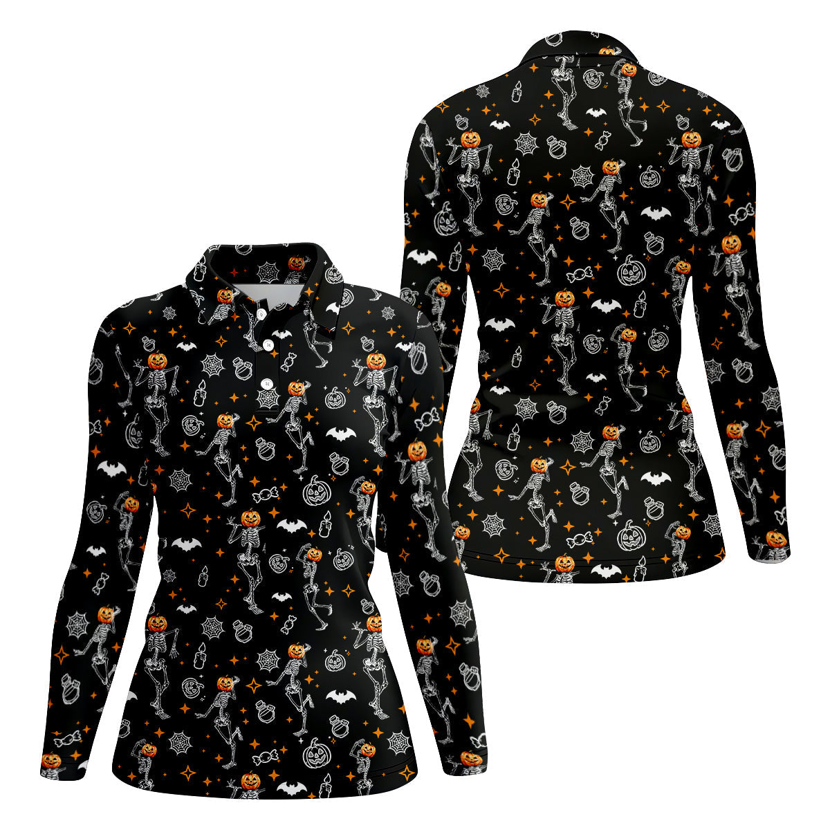 Skeleton Black Golf Shirt, Halloween Golf Shirt, Fun Golf Polos, Sleeveless Womens Golf Shirts, Ladies Golf Shirts