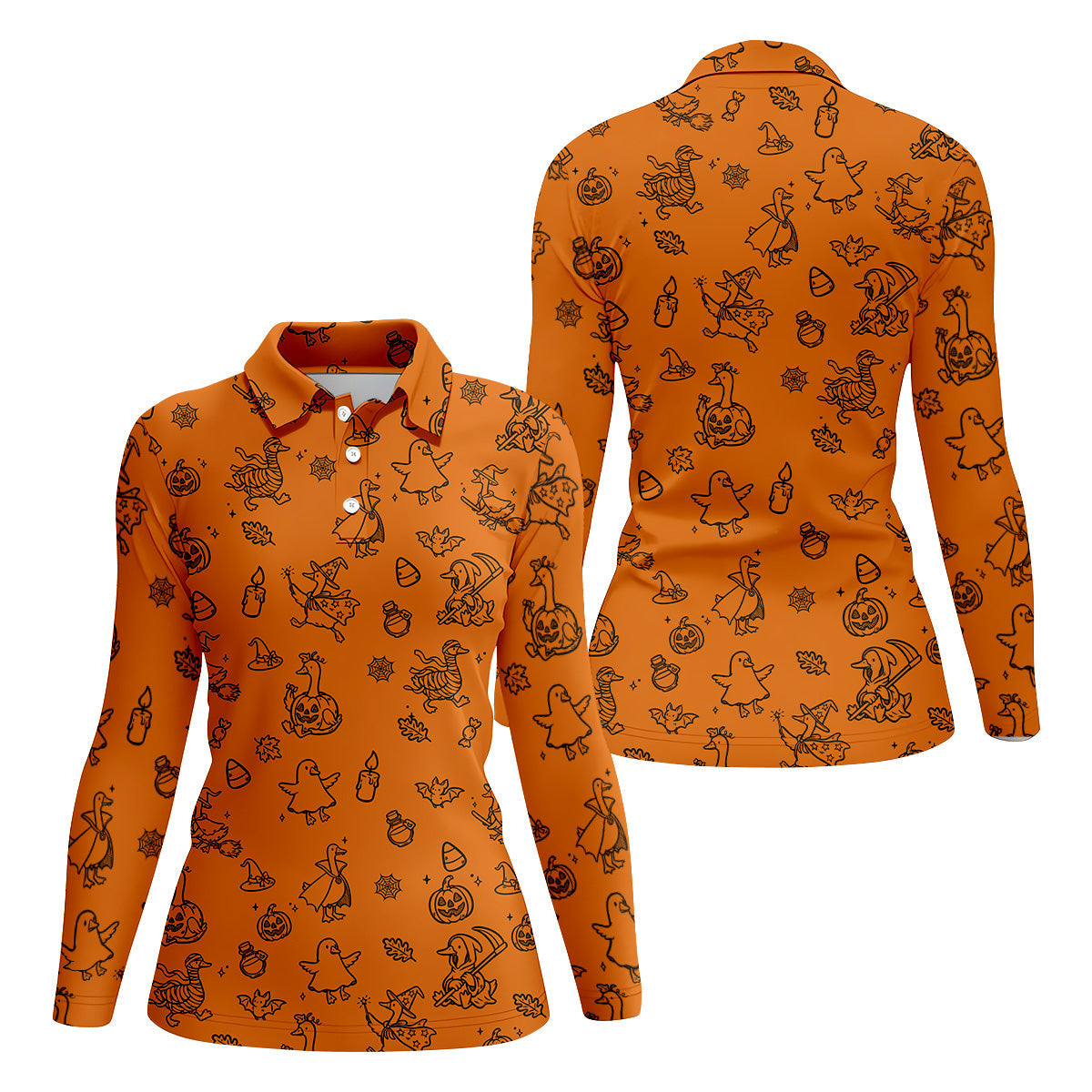 Goose Halloween, Doodle Pattern, Orange Golf Shirt, Sleeveless Womens Golf Shirts, Women Golf Top, Ladies Golf Shirts