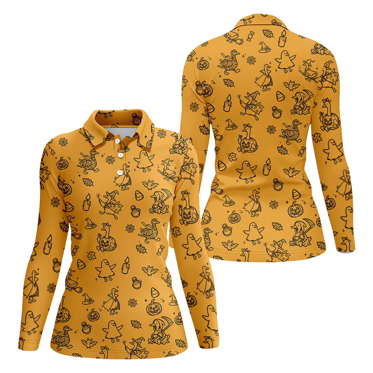 Goose Halloween, Doodle Pattern, Yellow Golf Shirt, Sleeveless Womens Golf Shirts, Women Golf Top, Ladies Golf Shirts