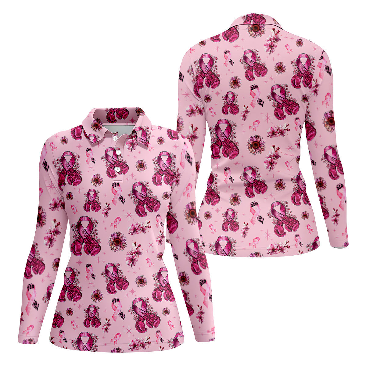Boxing Gloves Fighter Pink Breast Cancer Golf Shirt, Breast Cancer Support Shirts, Womens Golf Polo